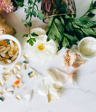 nutraceutical supplements fresh fruit and vegetables and vitamin pills