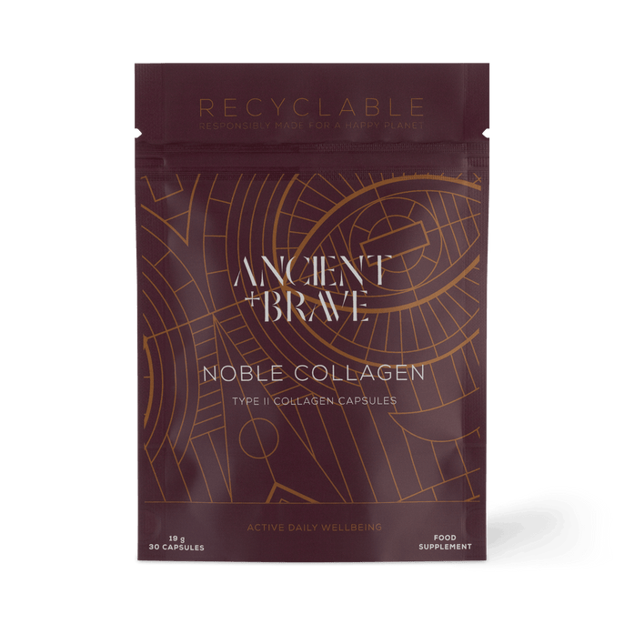 Recyclable pouch of type II hydrolysed collagen capsules from Ancient and Brave