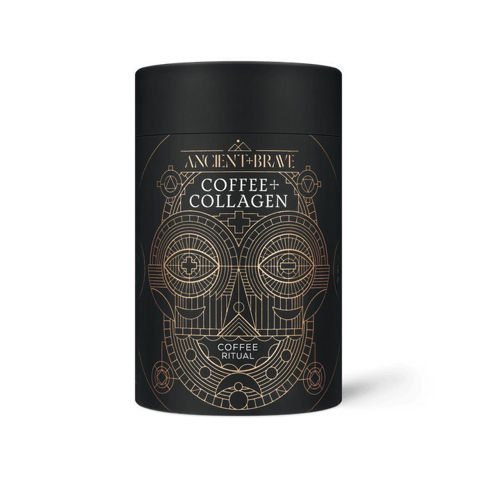 Tub of organic Brazilian coffee with hydrolysed bovine collagen from Ancient and Brave