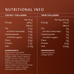 Nutritional information table for the Radiance + Restore Cracker, including Cacao + Collagen and True Collagen, detailing energy, fat, carbohydrate, fibre, protein, and salt content alongside the ingredient lists for both products.