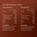 Nutritional table for Ancient + Brave Revelry + Rest Cracker, detailing energy, macronutrients, and ingredients per 6g serving for electrolyte replenishment and restorative sleep.