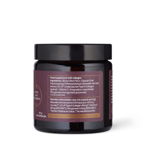 Jar of type II hydrolysed collagen capsules from Ancient and Brave