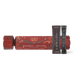 A red Ancient + Brave Radiance + Restore Cracker with gold botanical illustrations next to two single-serving sachets of cacao and collagen powder.