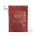 Ancient + Brave True Ashwagandha food supplement pouch in a deep reddish-brown color with gold geometric patterns, shown on a white background with a Vegan logo overlay.