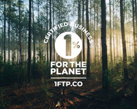 Forest scene with '1% for the Planet' certification logo overlayed.