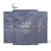 Three stand-up pouches of Ancient + Brave True Hydration food supplement arranged in a fan shape against a solid black background. The packaging is a muted slate blue-gray with white text and gold line-art patterns.