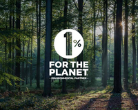 Forest scene with '1% for the Planet' logo overlay